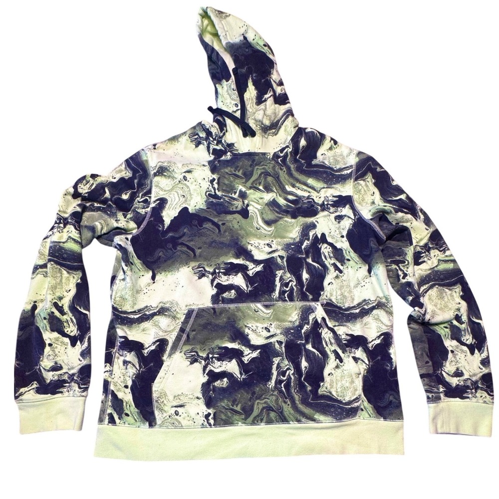 Tek Gear Hoodie Mens L Marble Swirl Lime Green Black Ultrasoft Fleece Pullover